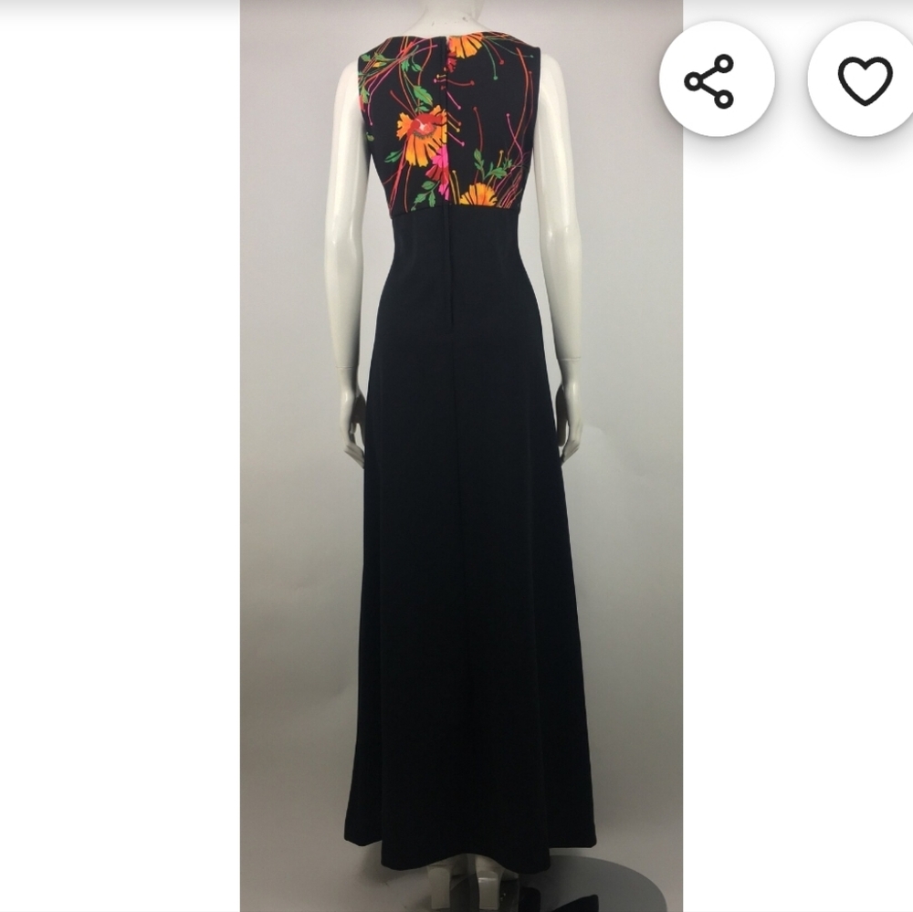 Vintage 70s Floral Maxi Black Hostess Cocktail Evening Party Dress | Size M - Picture 11 of 16